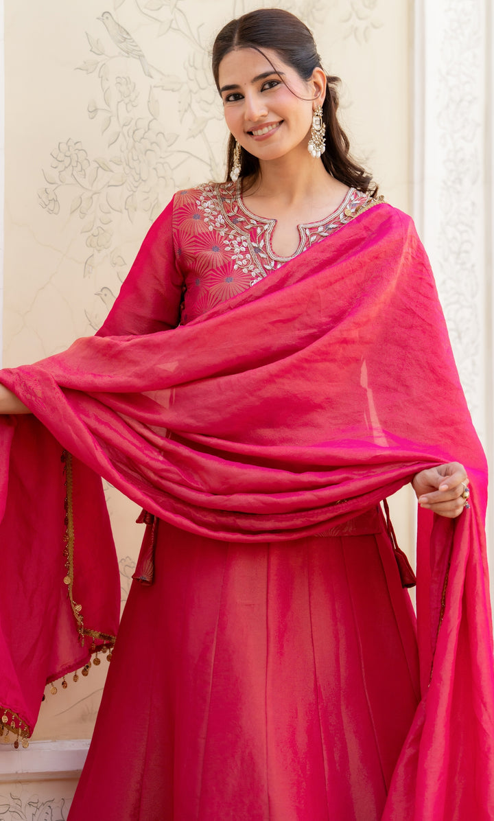 Yuvika Rani Pink Tissue Lehenga Set