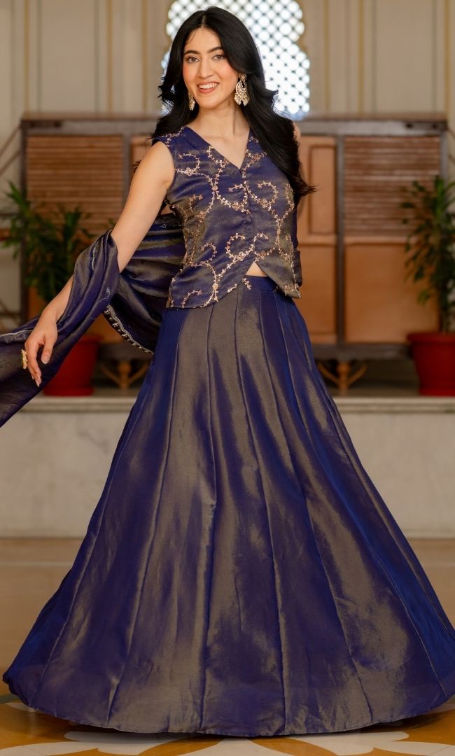 Sara Purple Tissue Lehenga Set
