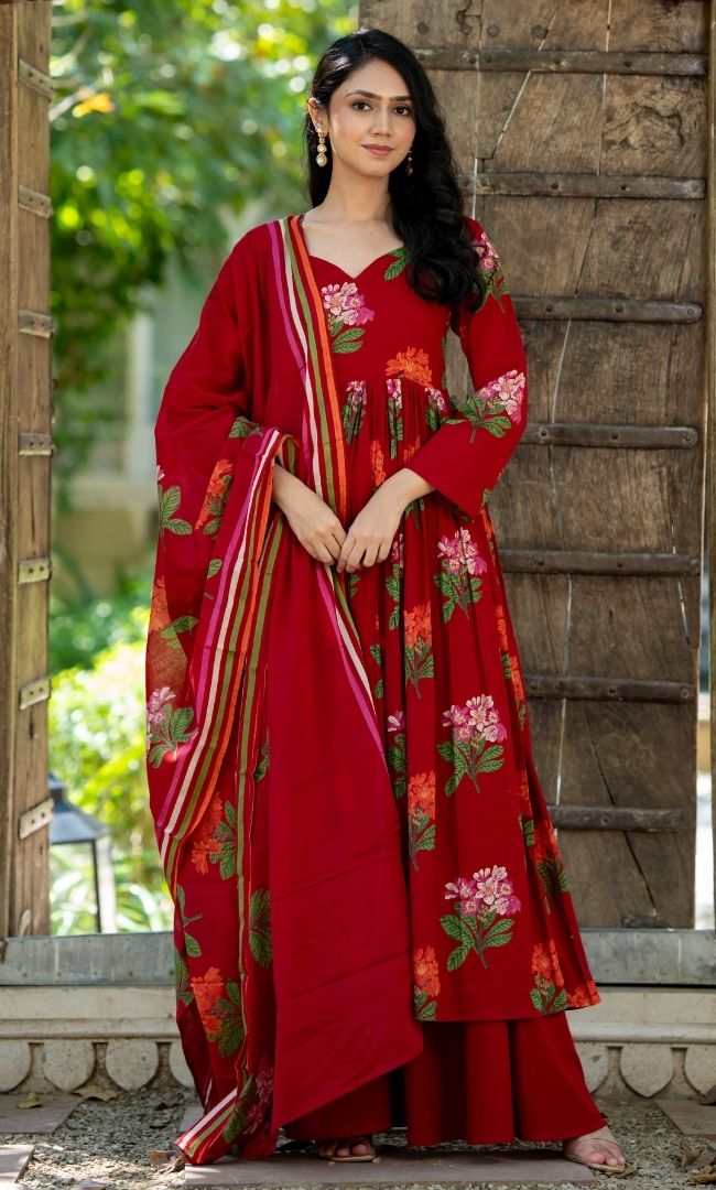 Crimson Blossom Anarkali Palazzo Set