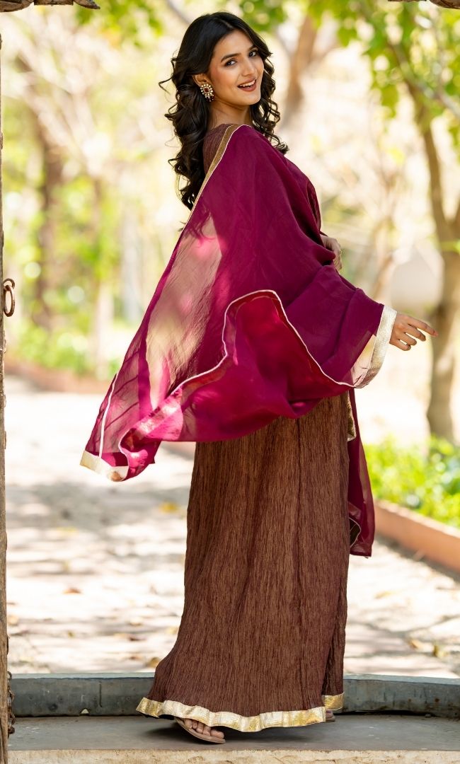Sana Brown Crushed Anarkali Set