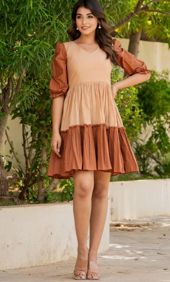 Brown Whisper Color Block Dress