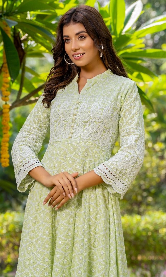 Tea Green Chikankari Kurta Set