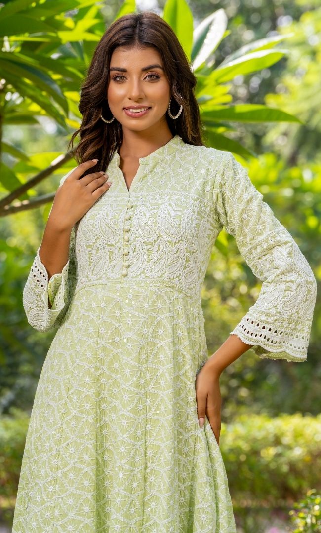 Tea Green Chikankari Kurta Set
