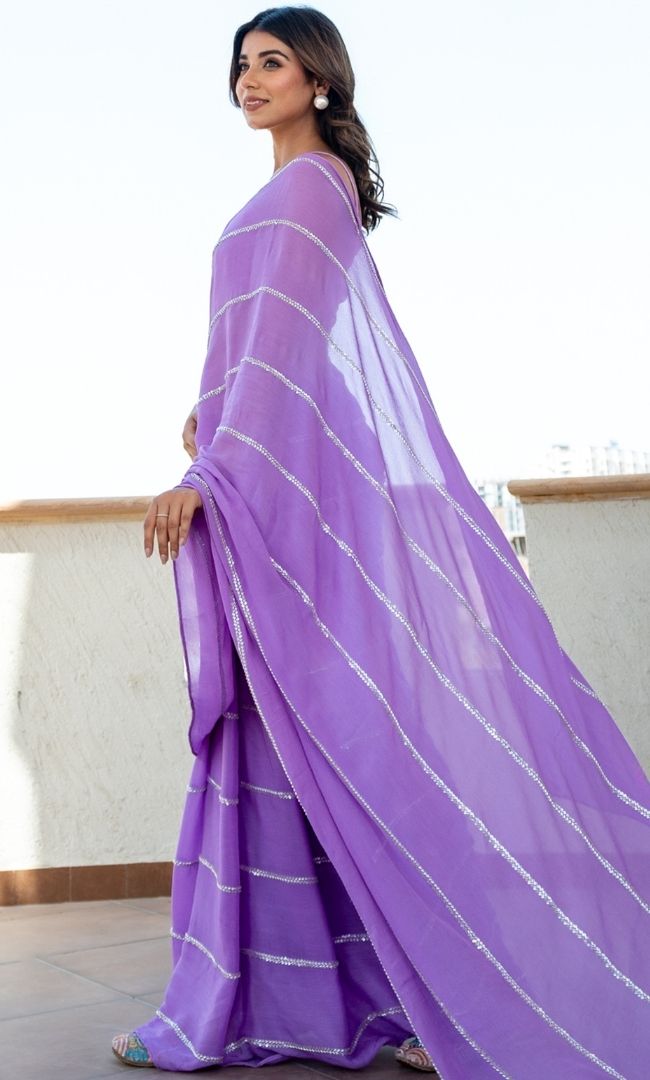 Purple Georgette Cutdana Saree