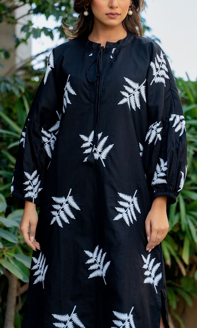 Black Olive Embroidered Dress