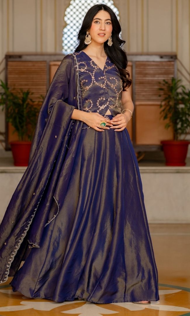 Sara Purple Tissue Lehenga Set