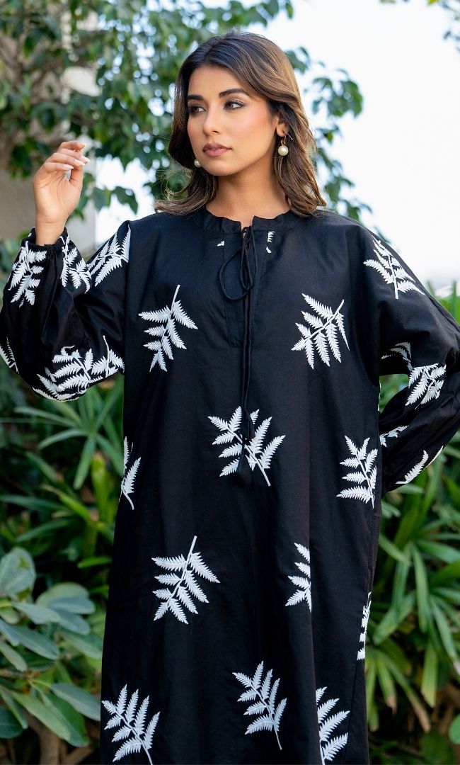 Black Olive Embroidered Dress