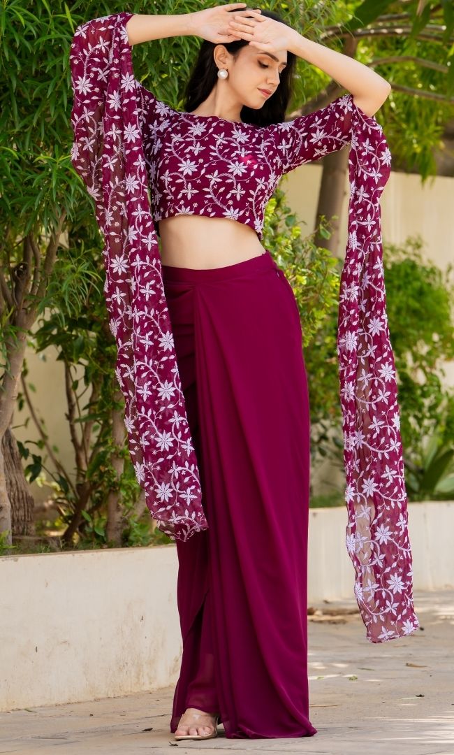 Divine Burgundy Ethnic Skirt Set