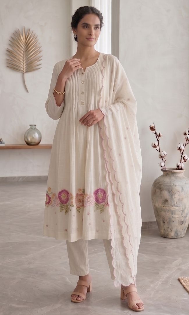 Noor Ivory Embroidered Kurta Set