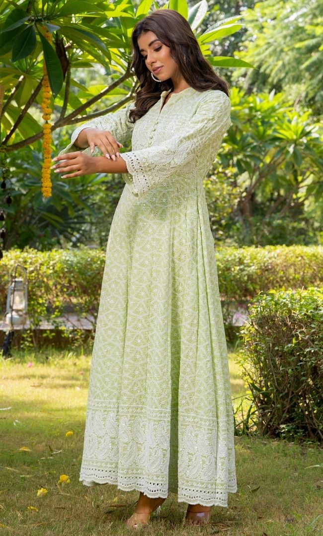 Tea Green Chikankari Kurta Set