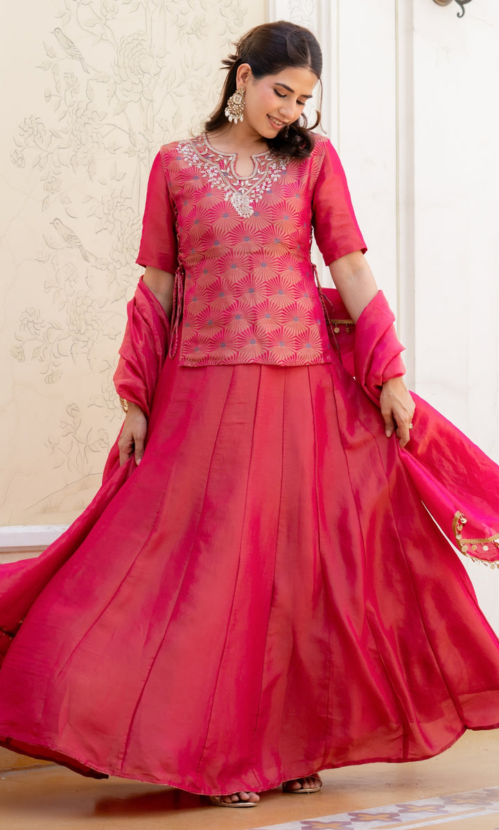 Yuvika Rani Pink Tissue Lehenga Set