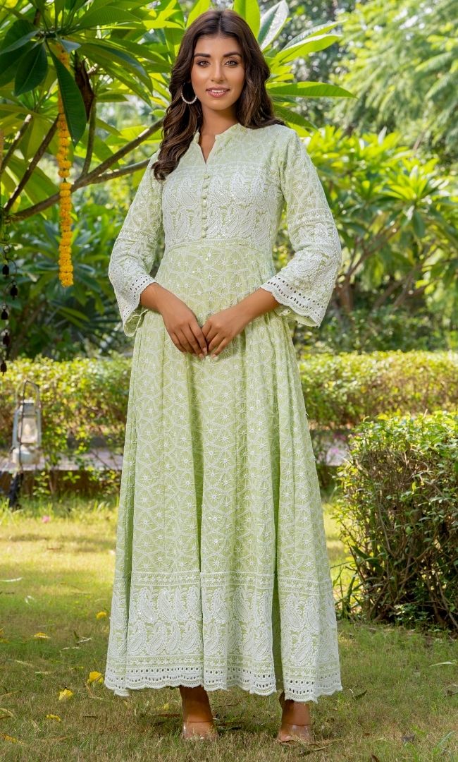 Tea Green Chikankari Kurta Set