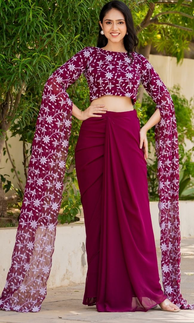 Divine Burgundy Ethnic Skirt Set