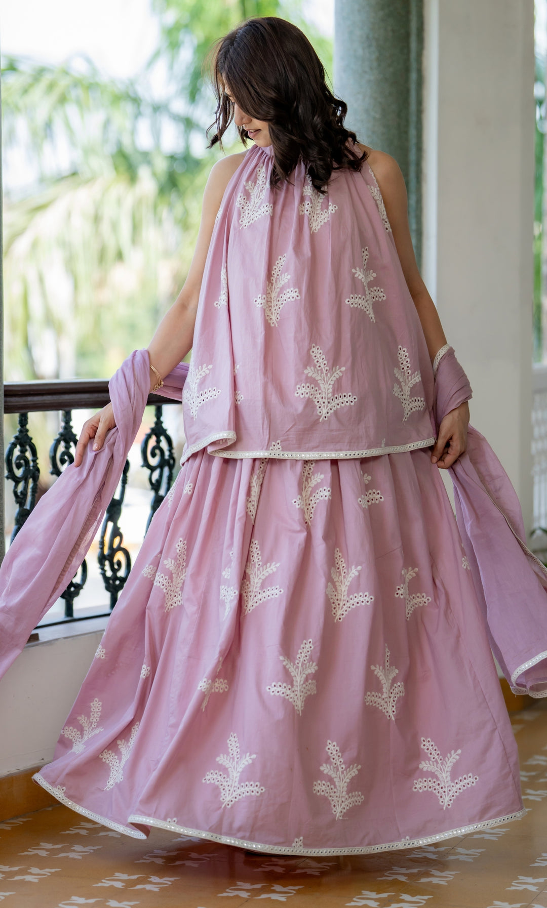 Pastel Mauve Cotton Skirt Set