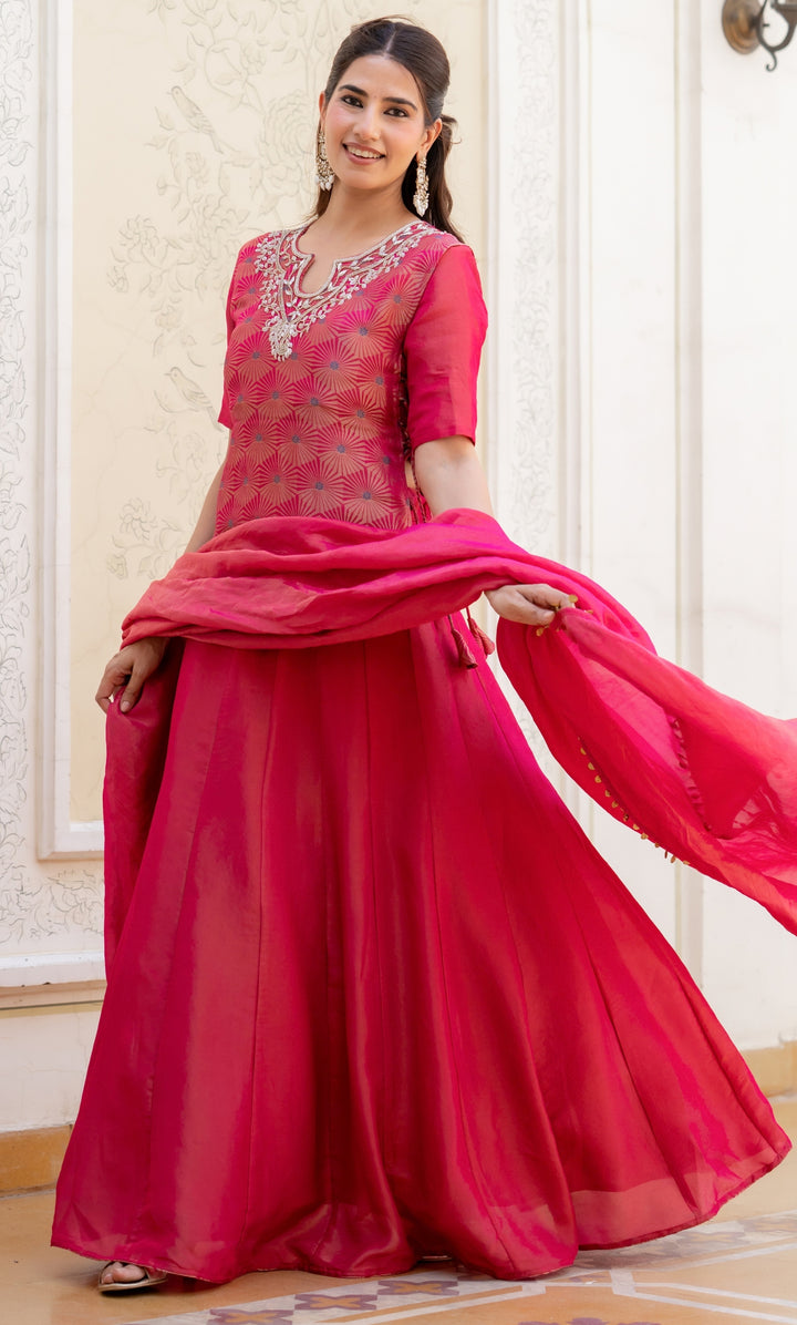 Yuvika Rani Pink Tissue Lehenga Set