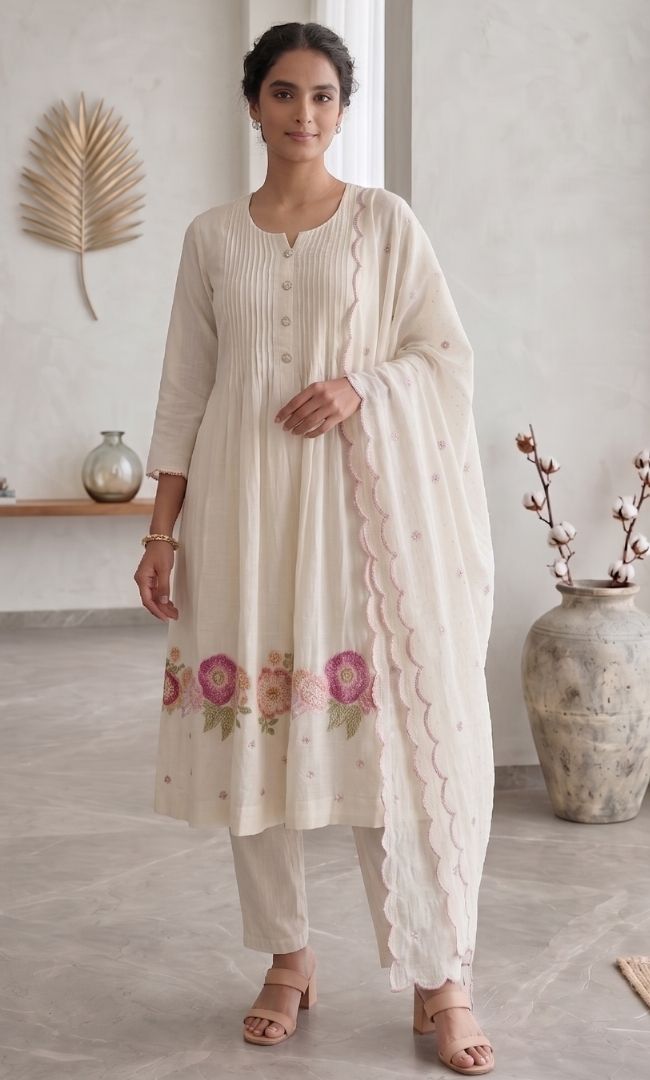 Noor Ivory Embroidered Kurta Set