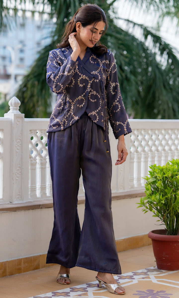 Purple Sitara Tissue Co-ord Set