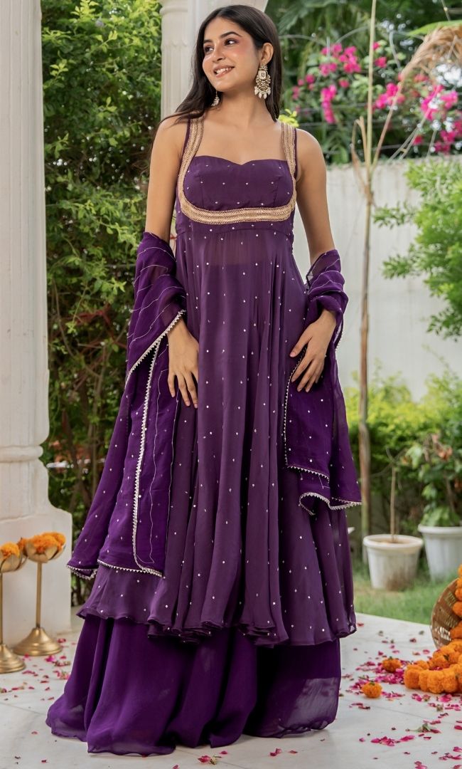 Aarika Purple Organza Anarkali Set