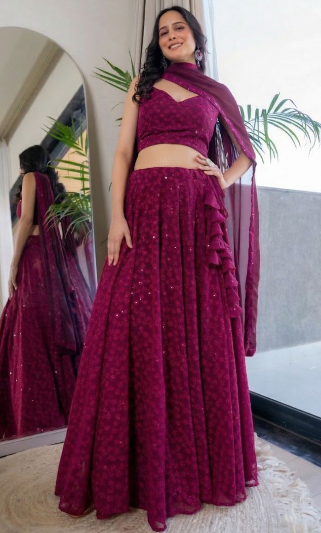 Twilight Purple Chikankari Lehenga