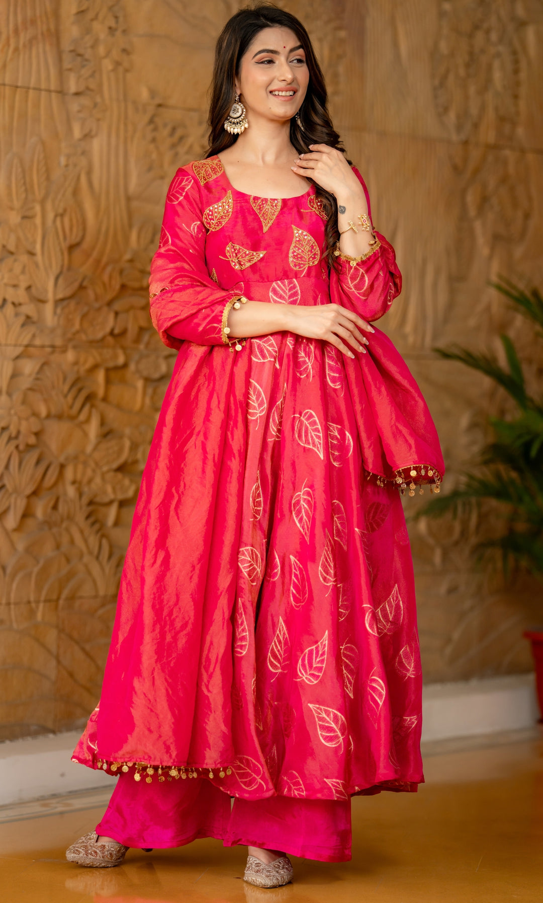 Hayat Rani Pink Brocade Anarkali Set
