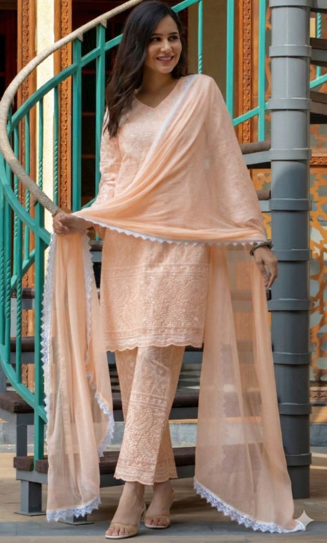 Zareen Peach Chikankari Kurta Set