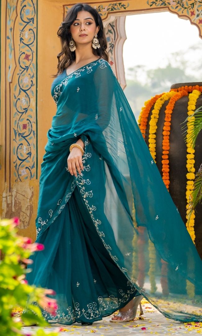 Pansy Blue Organza Saree