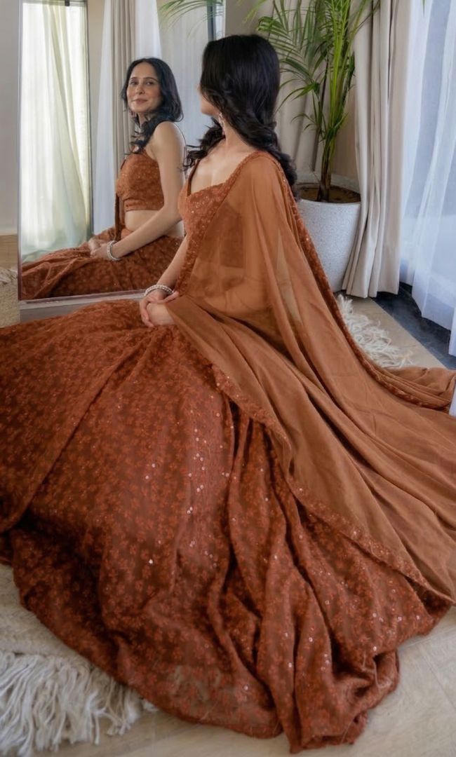 Twilight Brown Chikankari Lehenga