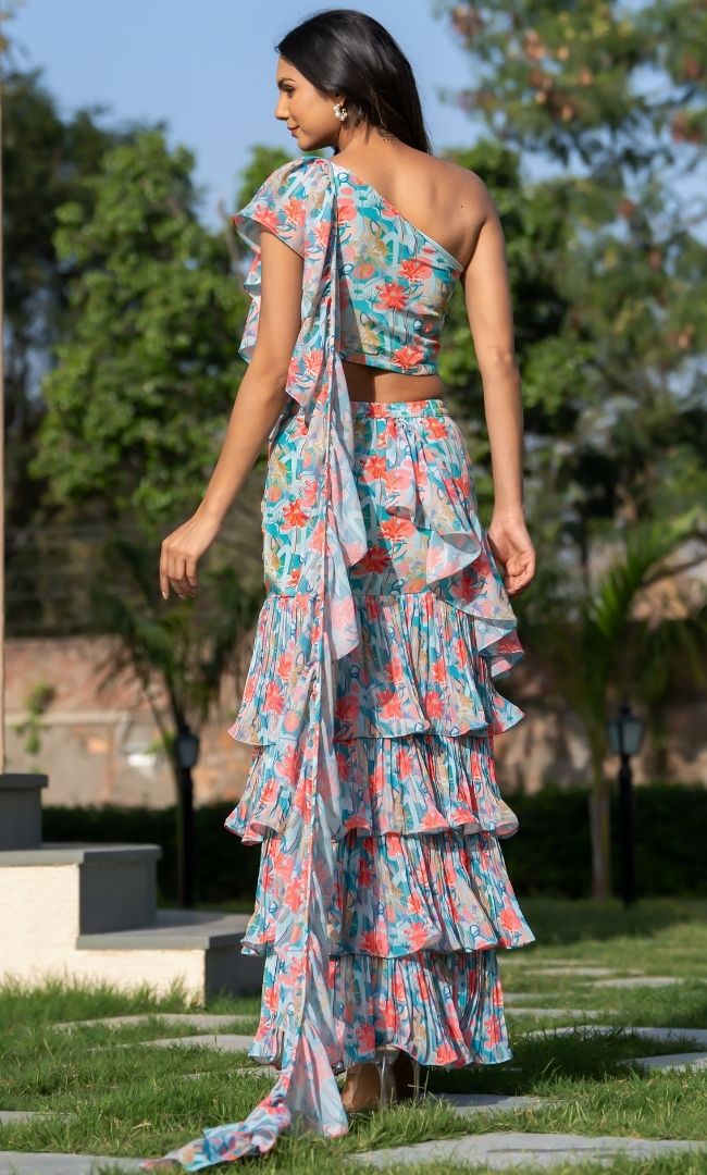 Marine Ruffle Saree