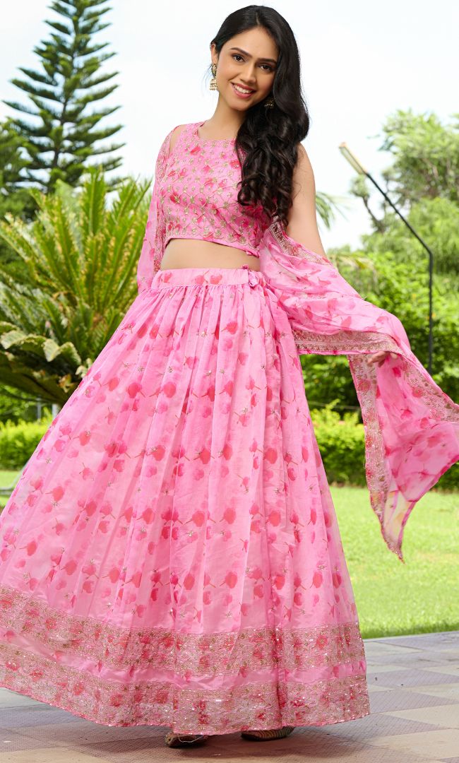 Taffy Pink Organza Lehenga Set
