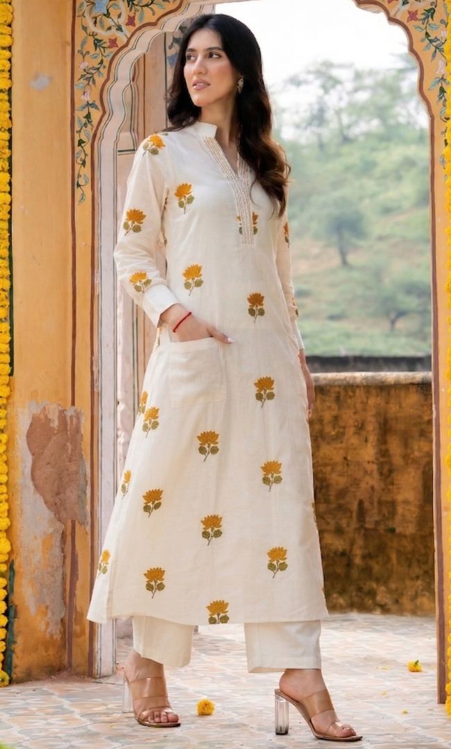 Seoul Mustard Lotus Kurta Co ord Set