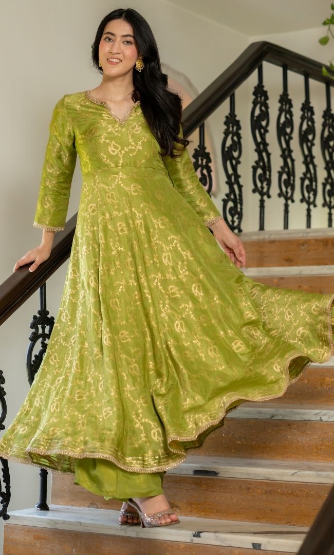 Meher Pista Brocade Anarkali Set
