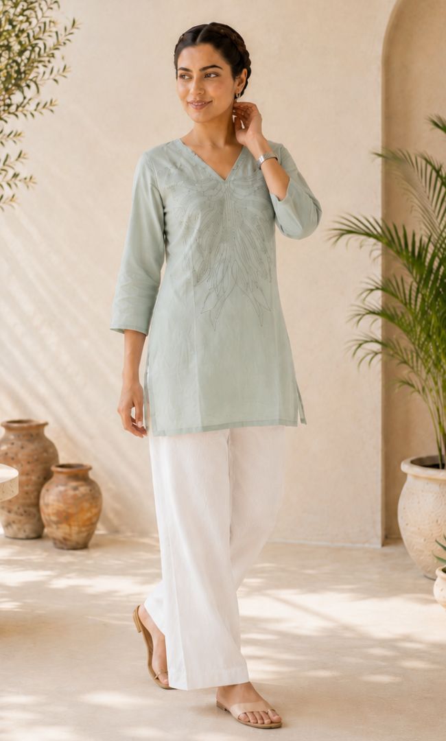 Avira Mint Green Embroidered Kurti