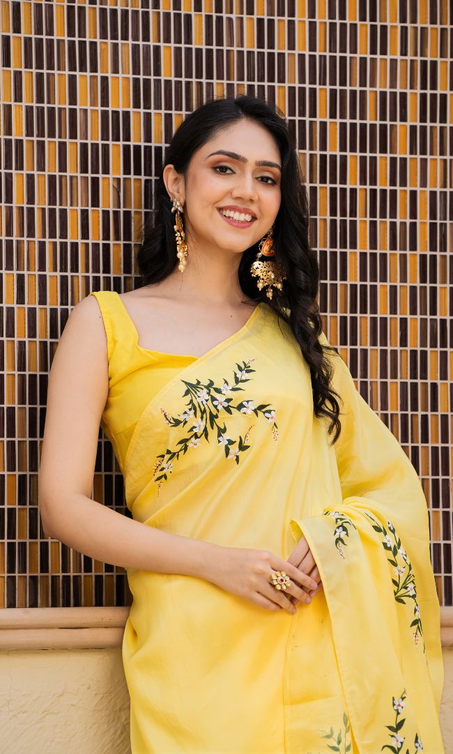 Yellow Handpainted Saree