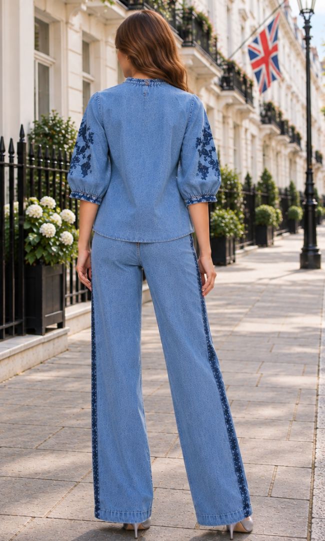 Blue Denim Embroidered Co ord Set