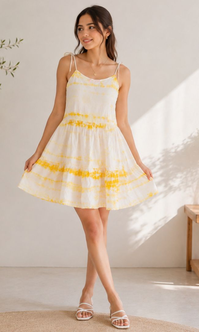 YELLOW WAVY 70s MINI DRESS