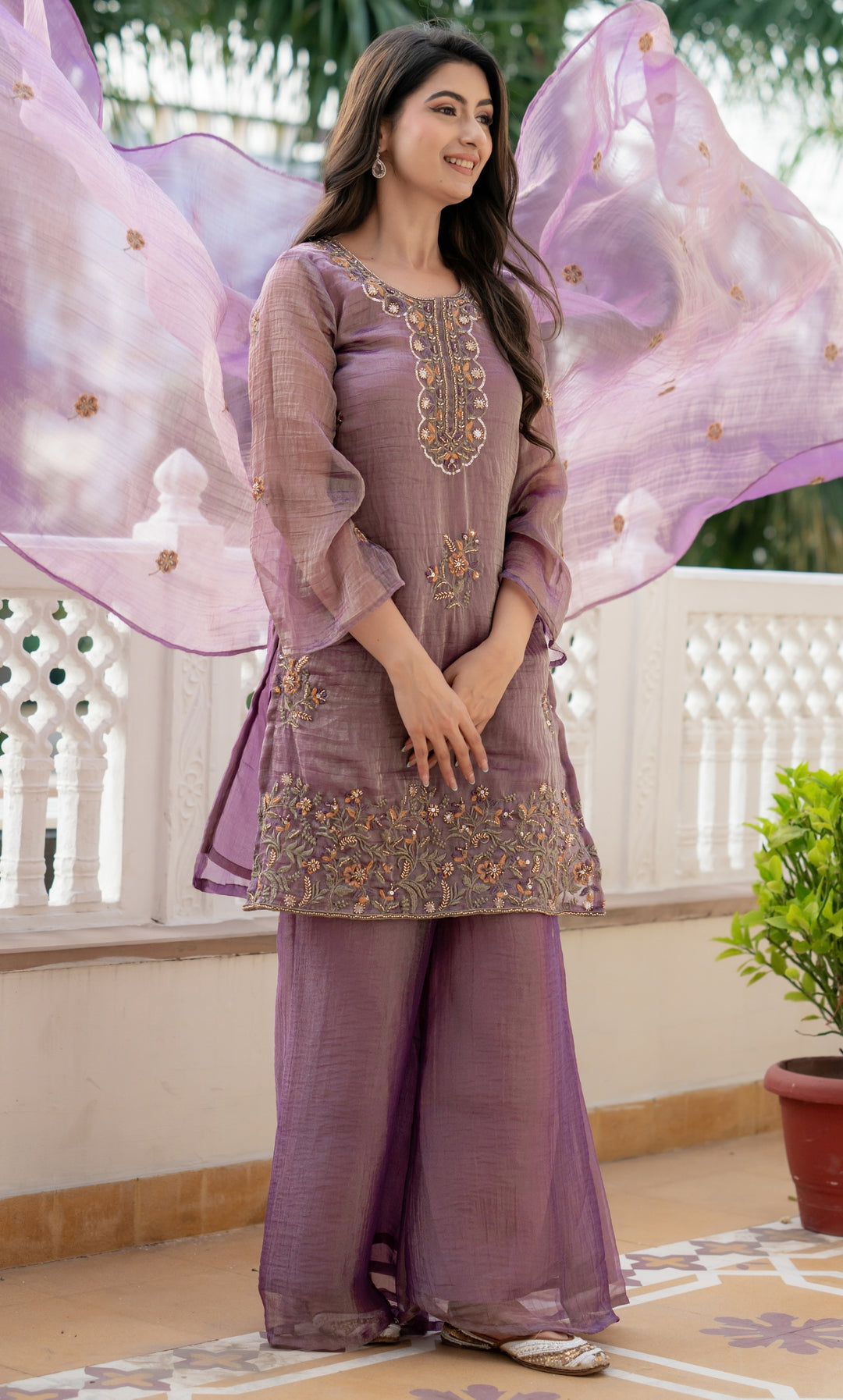 Aveline Purple Embrodiered Suit Set