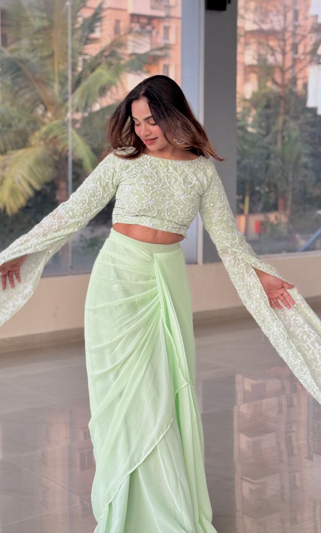 Divine Pastel Green Ethnic Skirt Set
