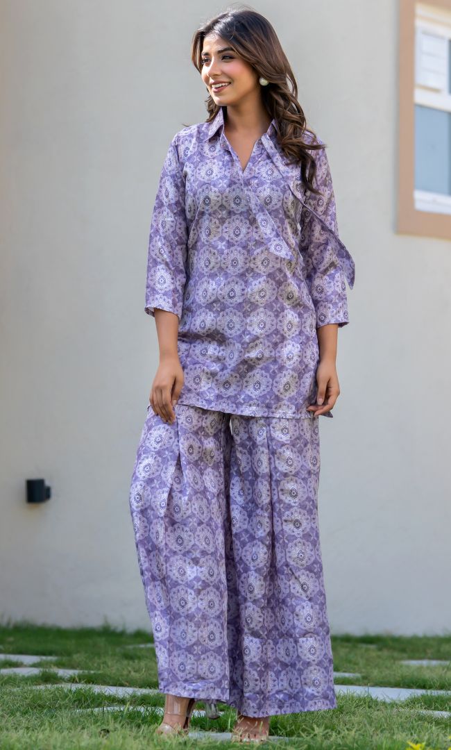 Purple Muslin Printed Co-ord Set