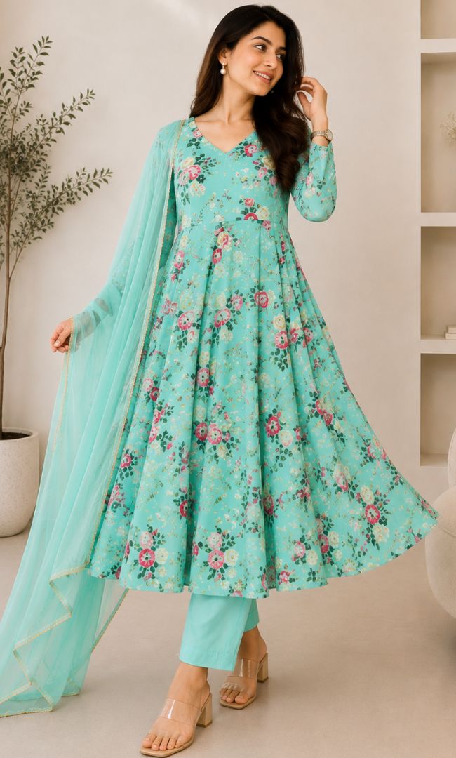 Mint Blossom Anarkali Set