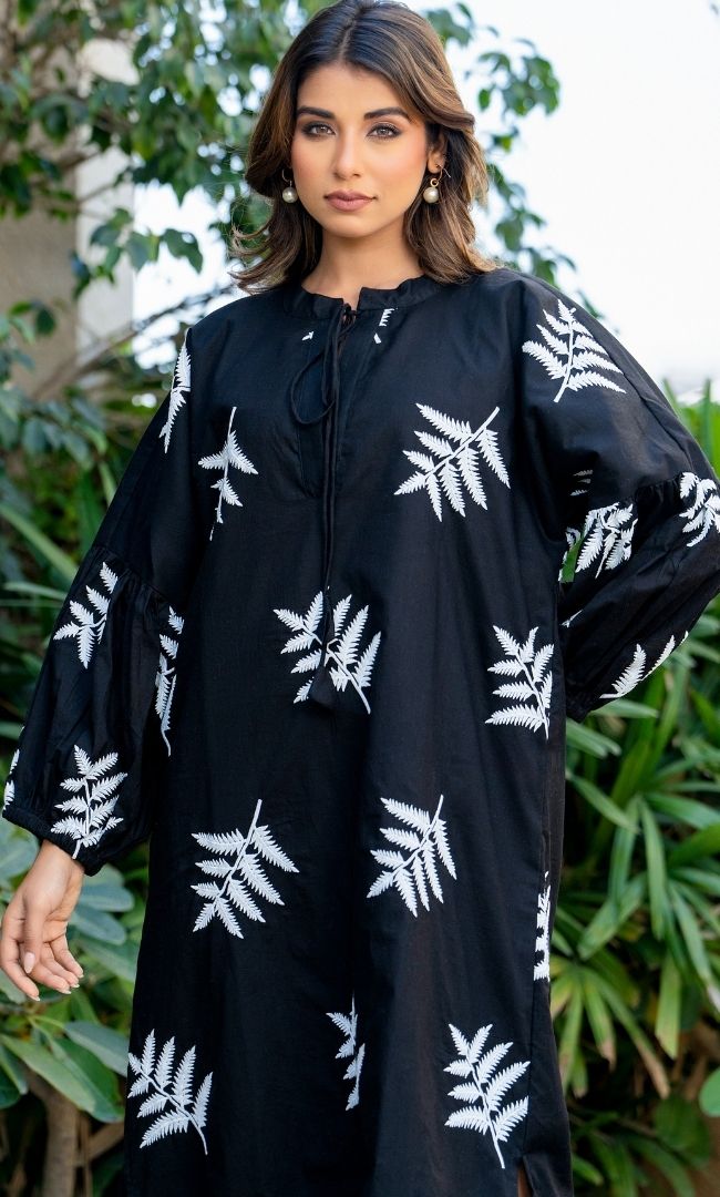 Black Olive Embroidered Dress