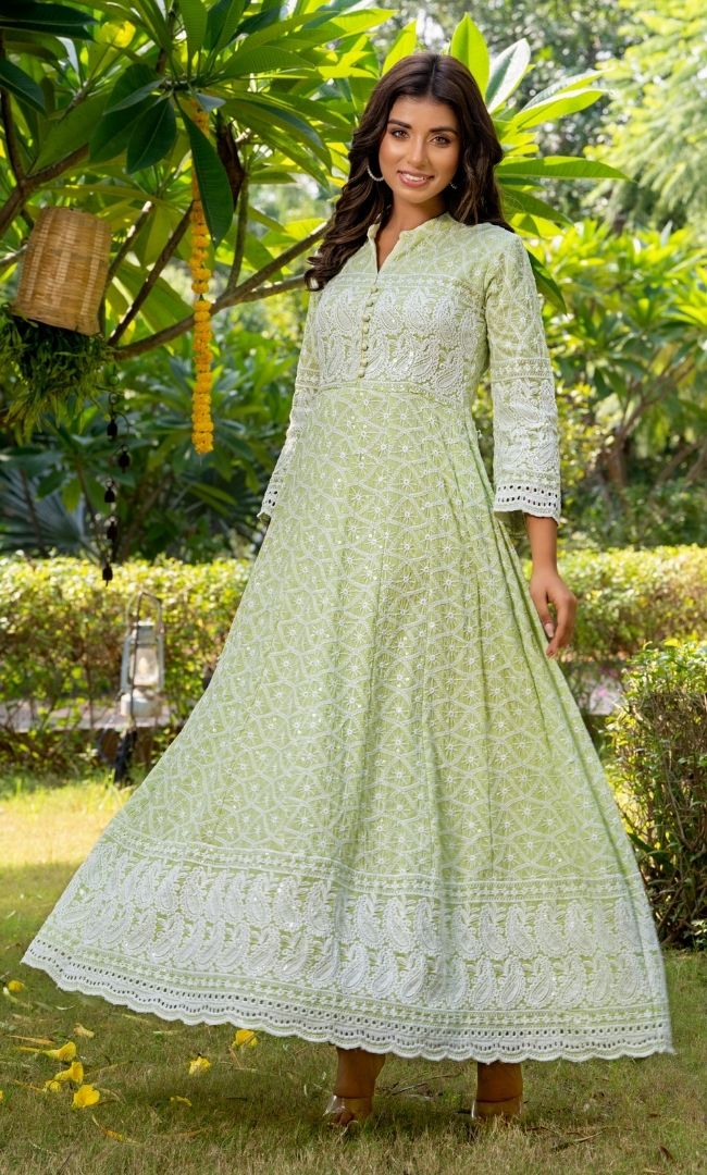 Tea Green Chikankari Kurta Set