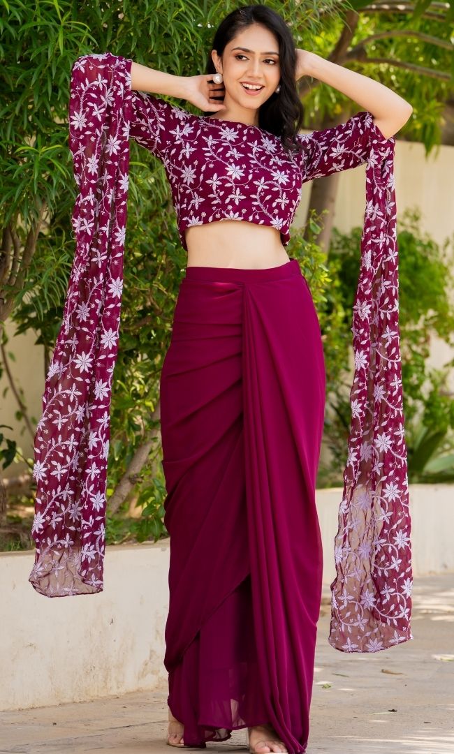 Divine Burgundy Ethnic Skirt Set