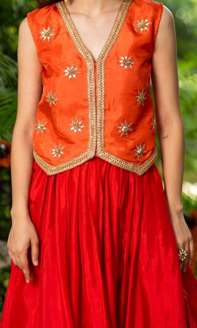 Glory Orange Top With Skirt Set