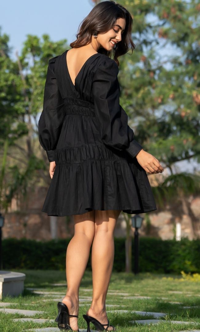 Black Cotton Tired Dress