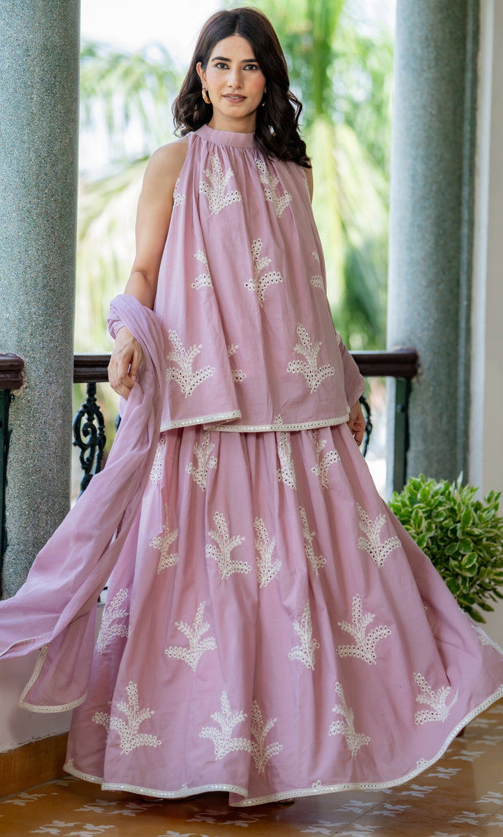 Pastel Mauve Cotton Skirt Set