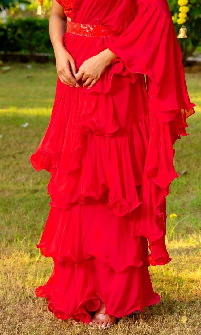 Red Ruffle Saree