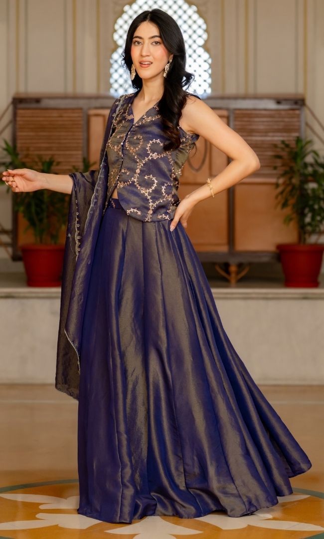 Sara Purple Tissue Lehenga Set