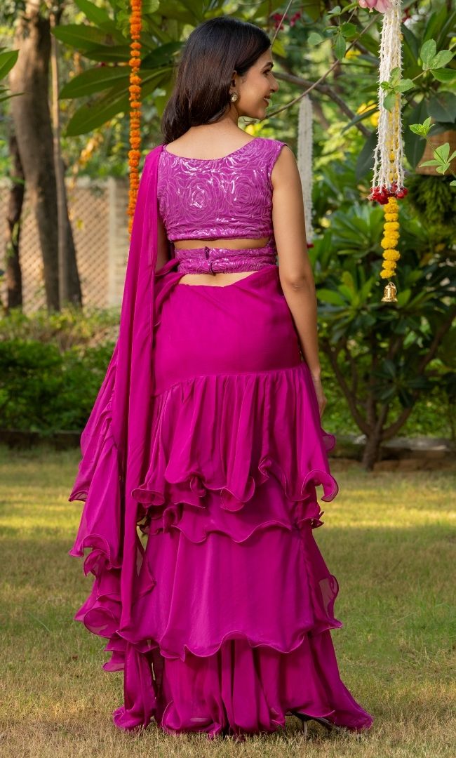 Plum Ruffle Saree