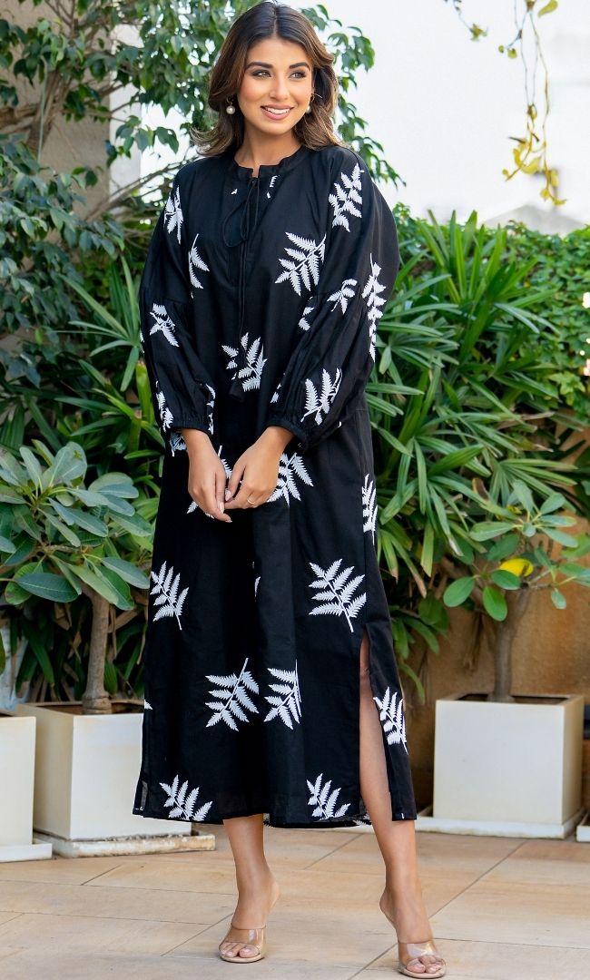 Black Olive Embroidered Dress