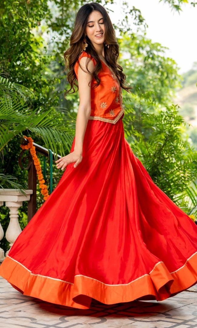Glory Orange Top With Skirt Set